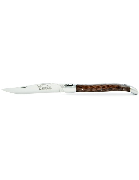 Laguiole pliant, 13 cm, abeille forgée, lame seule, mitres inox brillant, manche bois de violette