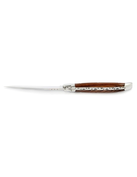Laguiole pliant, 13 cm, abeille forgée, lame seule, mitres inox brillant, manche bois de violette