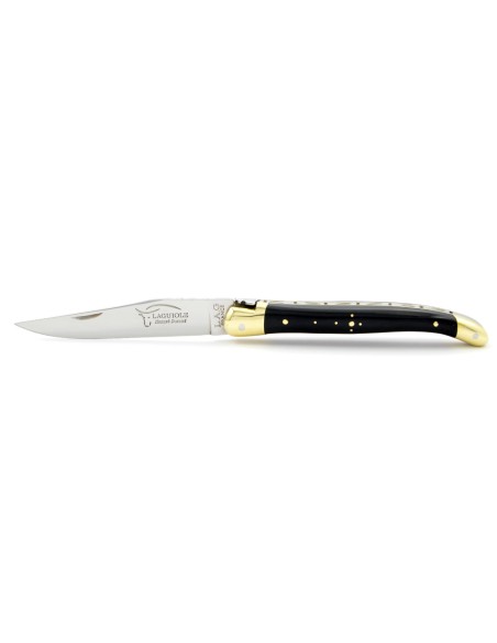 Laguiole pliant, 11 cm, abeille forgée, lame seule, mitres laiton, manche en ébène