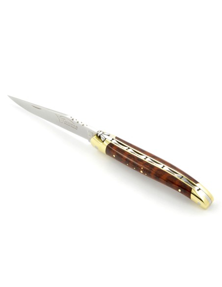 Laguiole pliant, 11 cm, abeille forgée, lame seule, mitres laiton, manche bois d'amourette