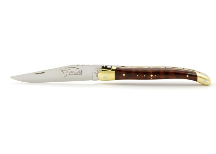 Laguiole pliant, 11 cm, abeille forgée, lame seule, mitres laiton, manche bois d'amourette