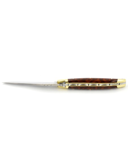 Laguiole pliant, 11 cm, abeille forgée, lame seule, mitres laiton, manche bois d'amourette