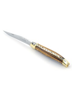 Laguiole pliant, 11 cm, abeille forgée, lame seule, mitres laiton, manche en bois de pistachier