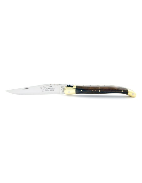 Laguiole pliant, 11 cm, abeille forgée, lame seule, mitres laiton, manche en bulnésia