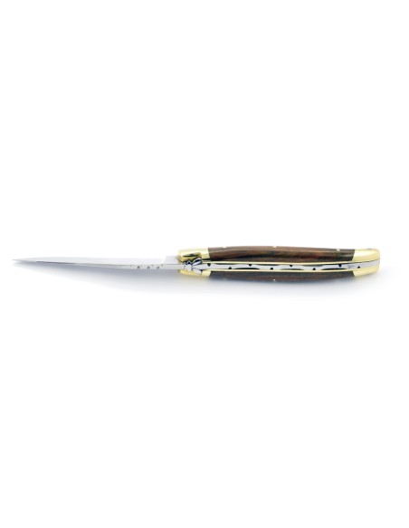 Laguiole pliant, 11 cm, abeille forgée, lame seule, mitres laiton, manche en bulnésia