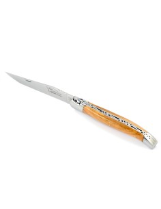 Laguiole pliant, 13 cm, abeille forgée, lame seule, mitres inox brillant,  manche en bois d'olivier