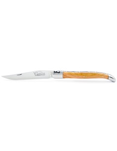 Laguiole pliant, 13 cm, abeille forgée, lame seule, mitres inox brillant,  manche en bois d'olivier 2