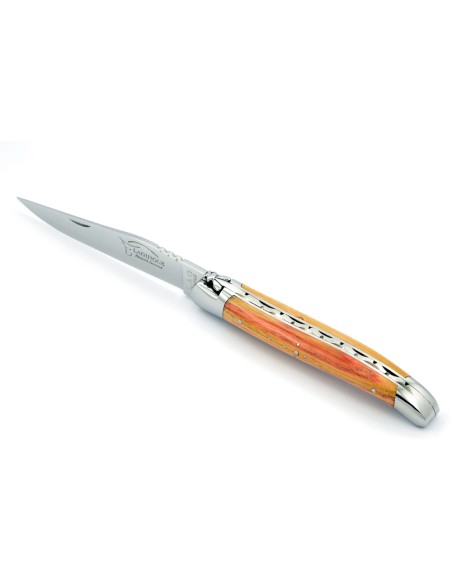 Laguiole pliant, 11 cm, abeille forgée, lame seule, mitres inox brillant, manche en bois de rose