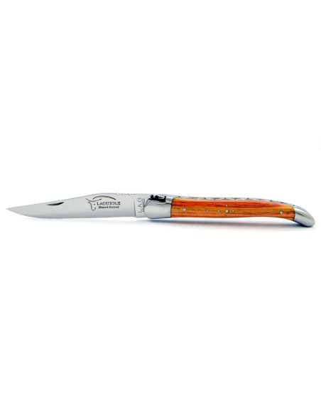 Laguiole pliant, 11 cm, abeille forgée, lame seule, mitres inox brillant, manche en bois de rose