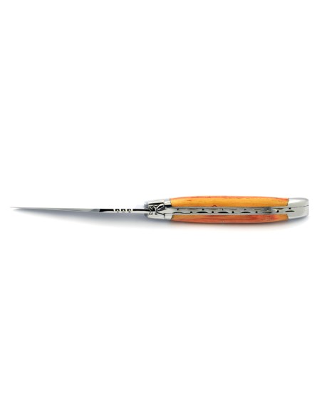 Laguiole pliant, 11 cm, abeille forgée, lame seule, mitres inox brillant, manche en bois de rose