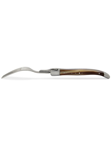 Coffret de fourchettes de table Laguiole, finition inox brossé, manche galbé en pointe de corne claire