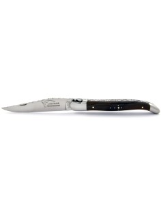 Laguiole pliant, 12 cm, lame seule, ciselé dessus dessous, mitres inox mat, manche en pointe de corne (foncée) 2