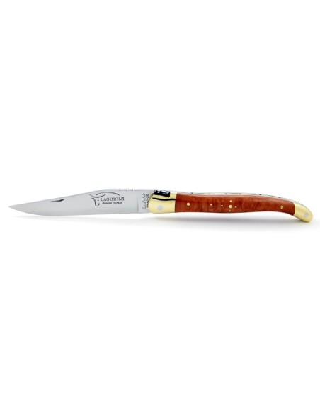 Laguiole pliant, 11 cm, abeille forgée, lame seule, mitres laiton, manche en bruyère