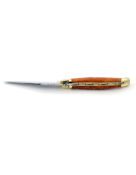 Laguiole pliant, 11 cm, abeille forgée, lame seule, mitres laiton, manche en bruyère