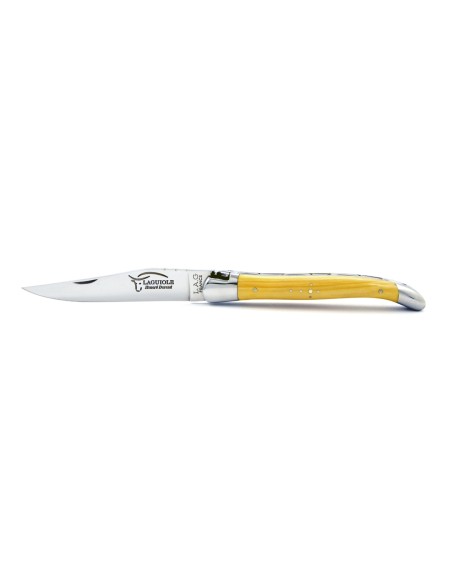 Laguiole pliant, 11 cm, abeille forgée, lame seule, mitres inox brillant, manche en buis
