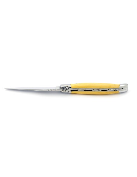 Laguiole pliant, 11 cm, abeille forgée, lame seule, mitres inox brillant, manche en buis