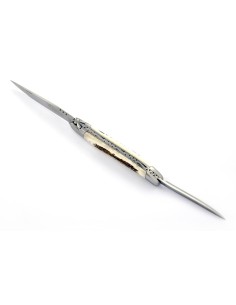 Laguiole pliant, 12 cm, abeille forgée, lame et poinçon, mitres inox mat, manche bois de cerf