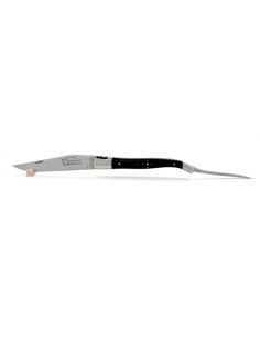 Laguiole pliant, 12 cm, abeille forgée, lame et poinçon, mitres inox mat, manche bois d'ébène 2