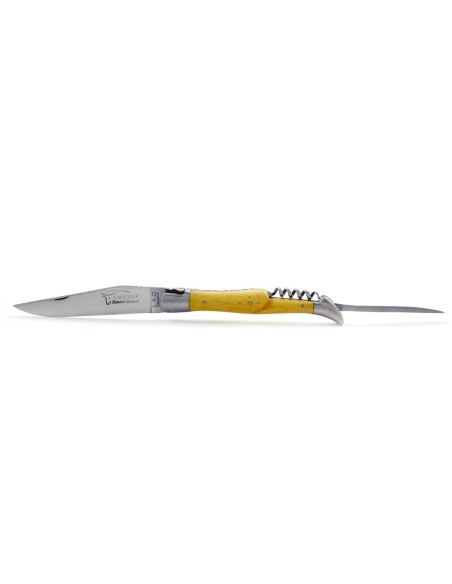 Laguiole pliant, 12 cm, abeille forgée, lame & tire-bouchon & poinçon, mitres inox mat, manche buis