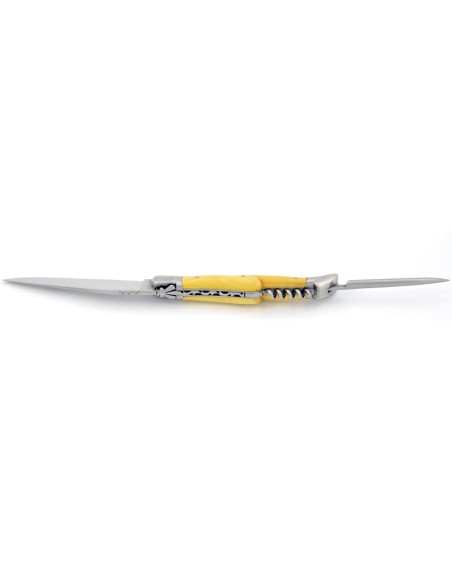 Laguiole pliant, 12 cm, abeille forgée, lame & tire-bouchon & poinçon, mitres inox mat, manche buis