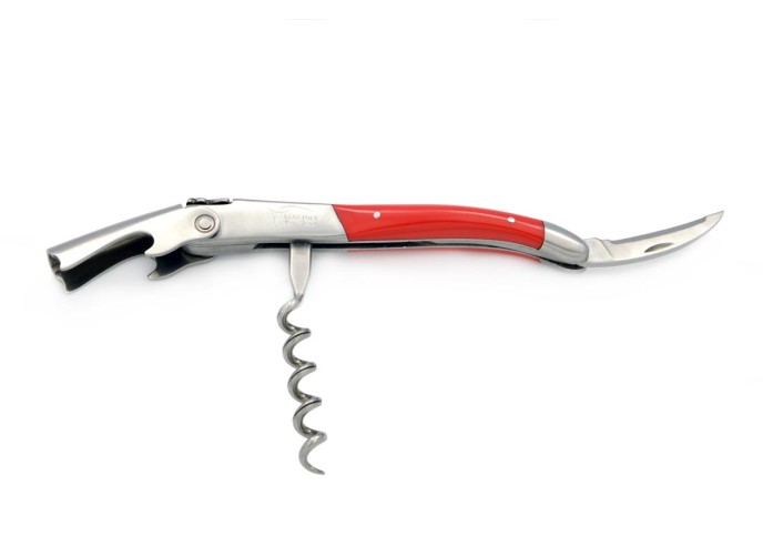 Sommelier Laguiole manche fin en corian blanc, 2 mitres inox mat, lavable en machine