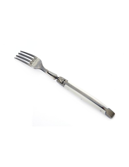 Coffret de fourchettes de table Laguiole, mitres inox brillant, manche fin en corian blanc