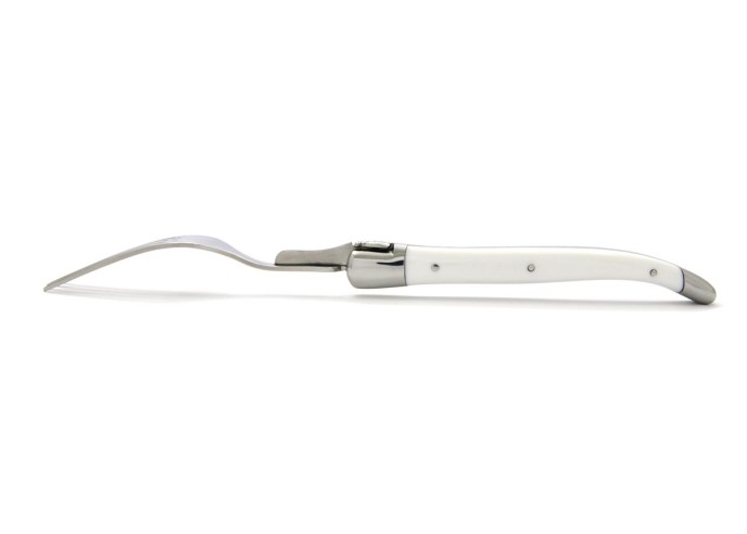 Coffret de fourchettes de table Laguiole, mitres inox brillant, manche fin en corian blanc
