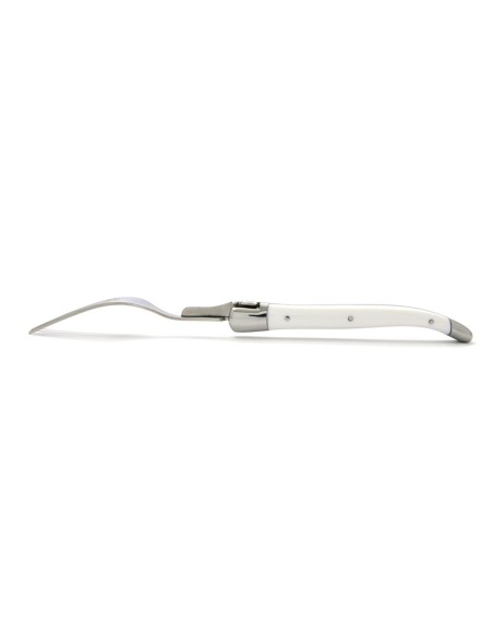 Coffret de fourchettes de table Laguiole, mitres inox brillant, manche fin en corian blanc