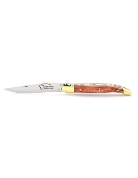 Laguiole pliant, 10 cm, abeille forgée, lame seule, mitres laiton, manche en bois de rose