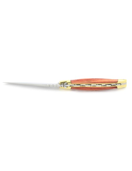 Laguiole pliant, 10 cm, abeille forgée, lame seule, mitres laiton, manche en bois de rose