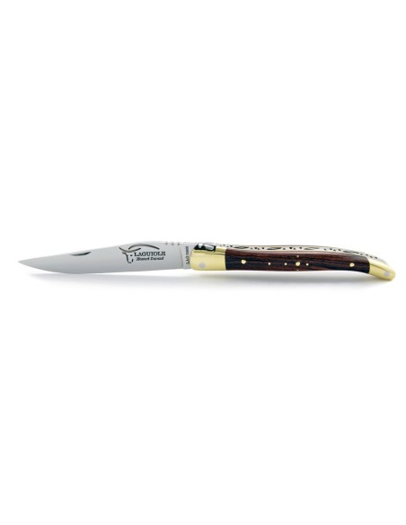 Laguiole pliant, 10 cm, abeille forgée, lame seule, mitres laiton, manche en bois de violette