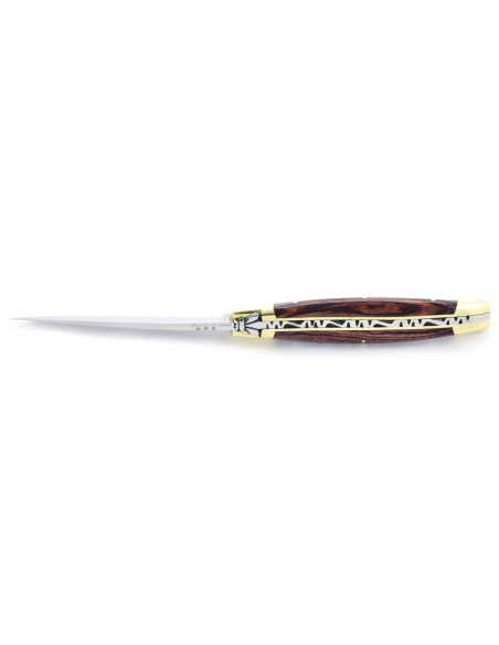 Laguiole pliant, 10 cm, abeille forgée, lame seule, mitres laiton, manche en bois de violette