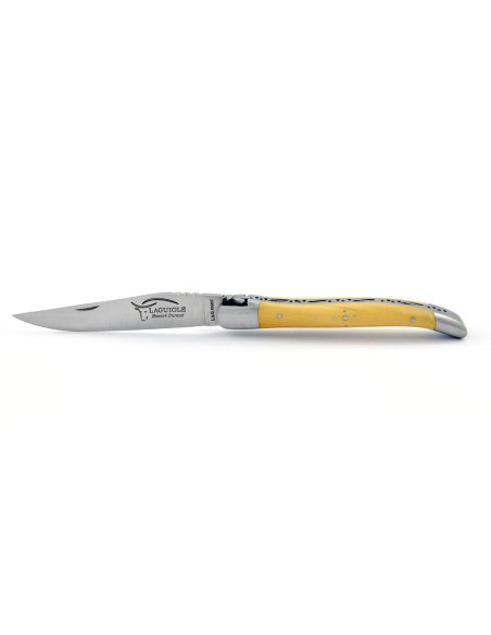 Laguiole pliant, 10 cm, abeille forgée, lame seule, mitres inox mat, manche en buis