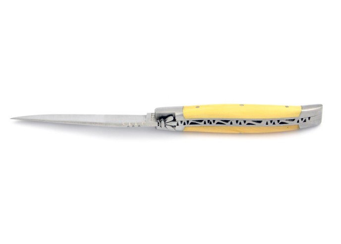 Laguiole pliant, 10 cm, abeille forgée, lame seule, mitres inox mat, manche en buis
