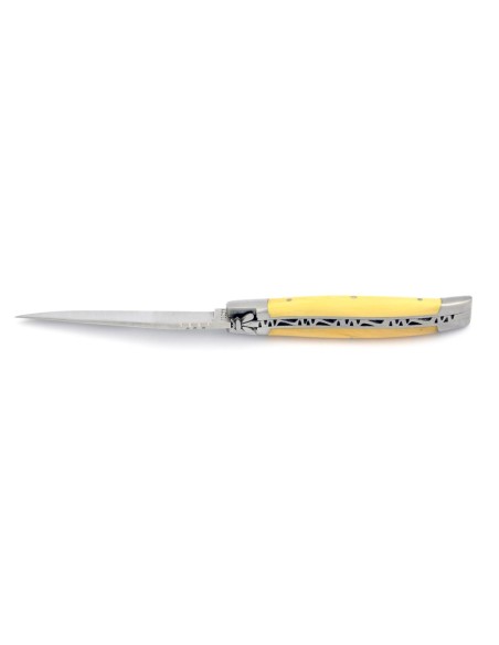 Laguiole pliant, 10 cm, abeille forgée, lame seule, mitres inox mat, manche en buis
