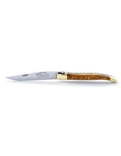 Laguiole pliant, 10 cm, abeille forgée, lame seule, mitres laiton, manche en chêne de barrique 2