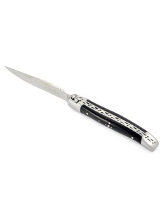 Laguiole pliant, 10 cm, abeille forgée, lame seule, mitres inox mat, manche en bois d'ébène