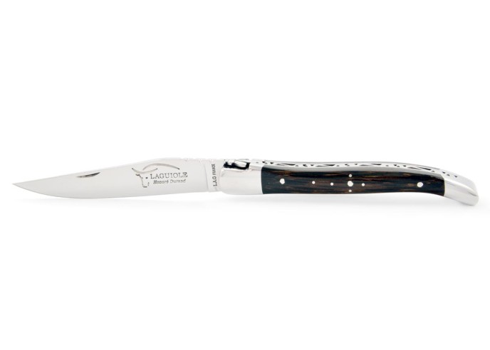 Laguiole pliant, 10 cm, abeille forgée, lame seule, mitres inox brillant, manche en bois de palmier