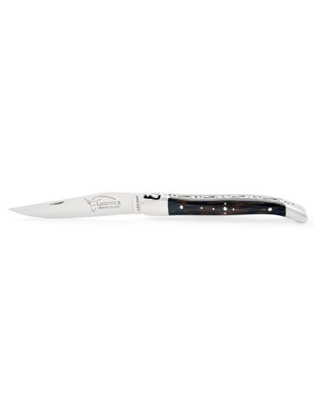 Laguiole pliant, 10 cm, abeille forgée, lame seule, mitres inox brillant, manche en bois de palmier