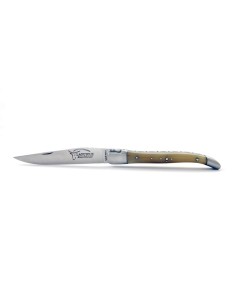 Laguiole pliant, 10 cm, abeille forgée, lame seule, mitres inox mat, manche en pointe de corne (claire) 2