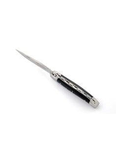 Laguiole pliant, 10 cm, abeille forgée, lame seule, mitres inox mat, manche en pointe de corne (foncée)