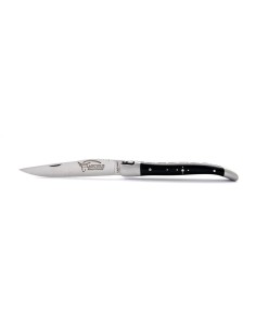 Laguiole pliant, 10 cm, abeille forgée, lame seule, mitres inox mat, manche en pointe de corne (foncée) 2