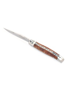 Laguiole pliant, 10 cm, abeille forgée, lame seule, mitres inox brillant, manche en bois de thuya