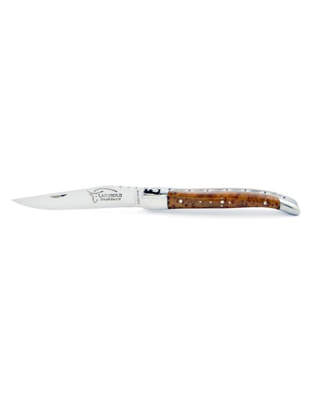 Laguiole pliant, 10 cm, abeille forgée, lame seule, mitres inox brillant, manche en bois de thuya