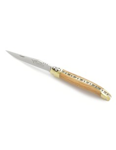 Laguiole pliant, 10 cm, abeille forgée, lame seule, mitres laiton, manche en chêne vert