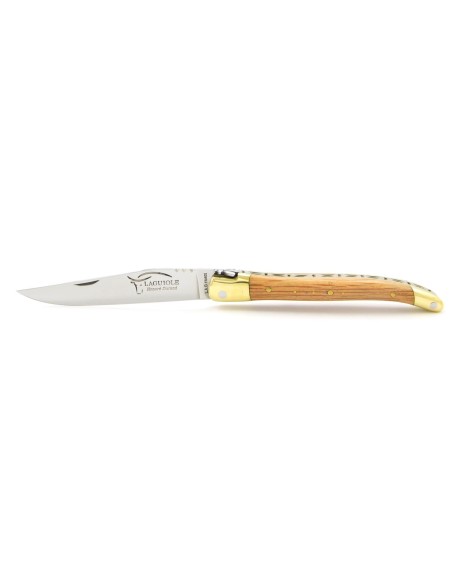 Laguiole pliant, 10 cm, abeille forgée, lame seule, mitres laiton, manche en chêne vert