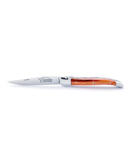 Laguiole pliant, 10 cm, abeille forgée, lame seule, mitres inox brillant, manche en bois de rose