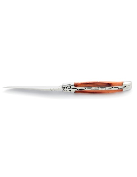 Laguiole pliant, 10 cm, abeille forgée, lame seule, mitres inox brillant, manche en bois de rose