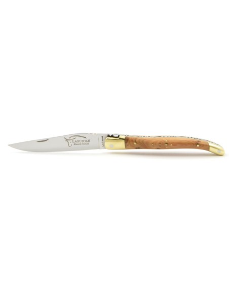 Laguiole pliant, 10 cm, abeille forgée, lame seule, mitres laiton, manche en genévrier cade