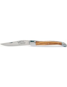 Laguiole pliant, 10 cm, abeille forgée, lame seule, mitres inox mat, manche en bois d'olivier 2